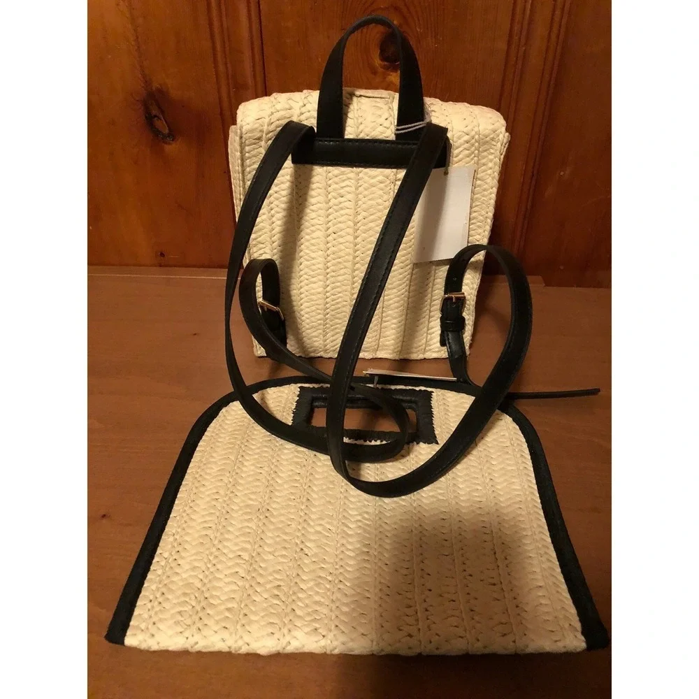 A New Day Women's Woven Straw Basket Mini Backpack/ Cut Out Handle Clutch Set